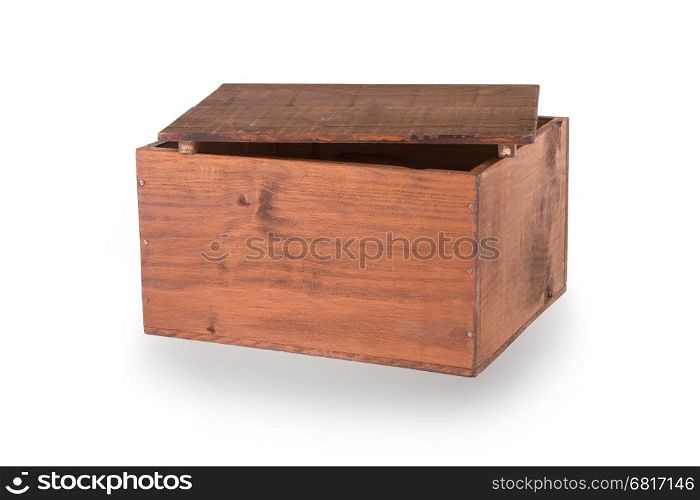 Wooden crate isolated on a white background, with shadow