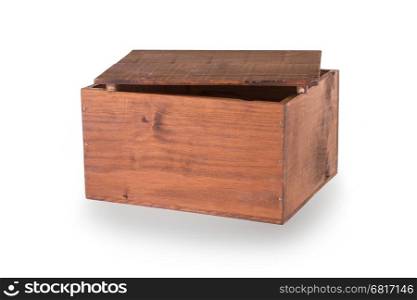 Wooden crate isolated on a white background, with shadow