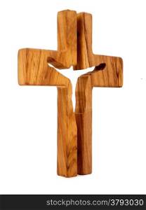 wooden cross with Jesus isolated on white background