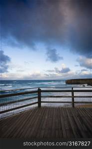 Wooden deck on coastline of Great Ocean Road, Australia.