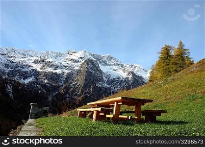 Wooden desk in a mountain rural house;west alps, Italy