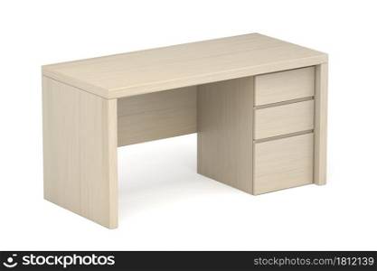 Wooden desk with drawers on white background