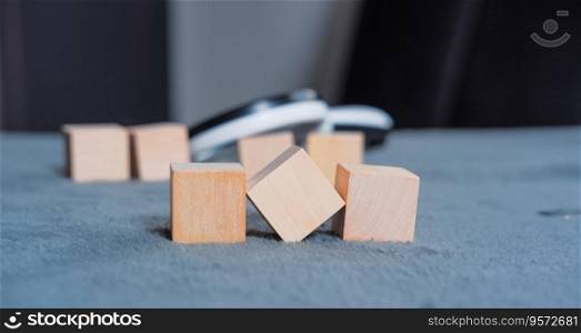 wooden dice with magnifying glass Suitable for making infographics.