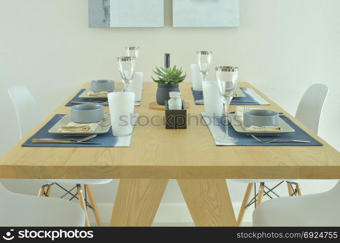 Wooden dining table with dining set in modern style decorative