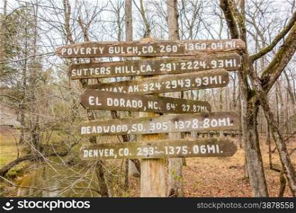 wooden direction sign in the forest