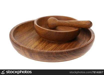Wooden dish made of oak on white background