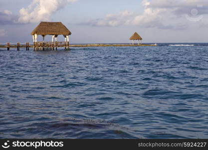 wooden dock at the caribbean sea at Yucatan Peninsula, Mexico