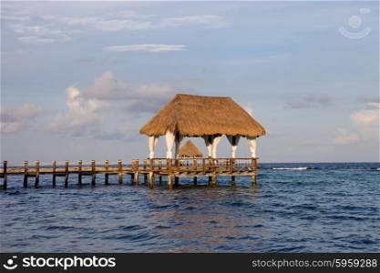 wooden dock at the caribbean sea at Yucatan Peninsula, Mexico