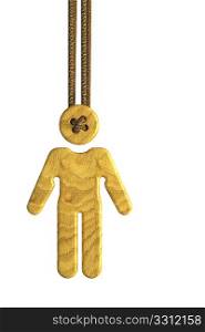 wooden doll suspended on laces