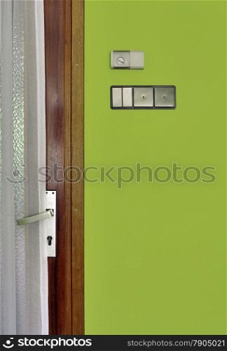 Wooden Door and Green Wall Copy Space