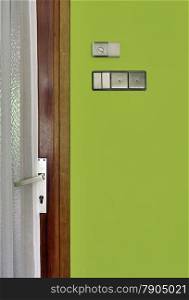 Wooden Door and Green Wall Copy Space