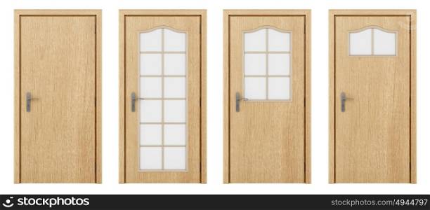 wooden door isolated on white background. 3d illustration