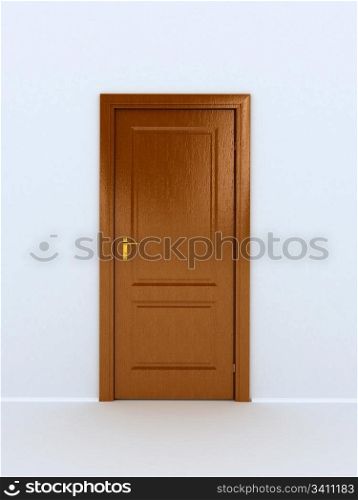 wooden door over white background. computer generated image