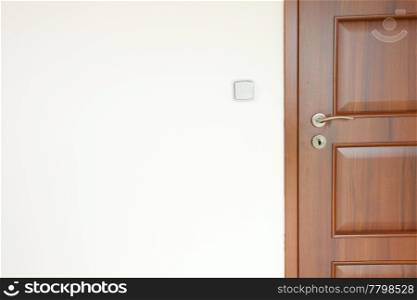 wooden door with a handle in a white room