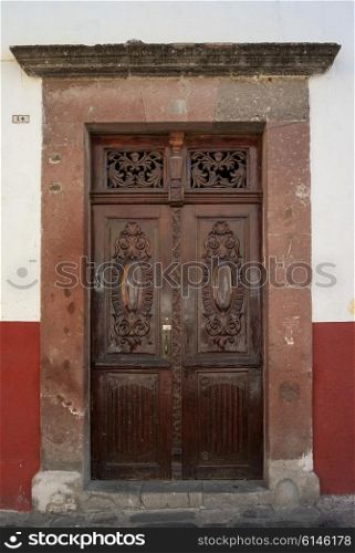 Wooden doorway of a building, San Miguel de Allende, Guanajuato, Mexico