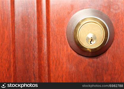 Wooden doorway with shiny keyhole nobody background