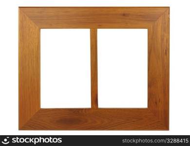 Wooden double frame isolated on white background