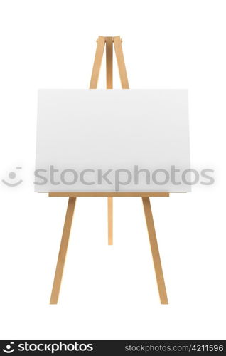 wooden easel with blank canvas isolated on white background