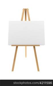 wooden easel with blank canvas isolated on white background