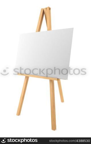 wooden easel with blank canvas isolated on white background