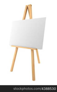 wooden easel with blank canvas isolated on white background