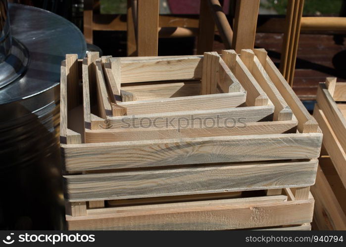 Wooden empty crate box for sale in a market