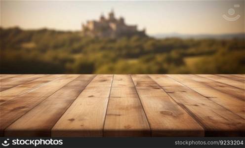 Wooden empty table castle. Template gate. Generate Ai. Wooden empty table castle. Generate Ai