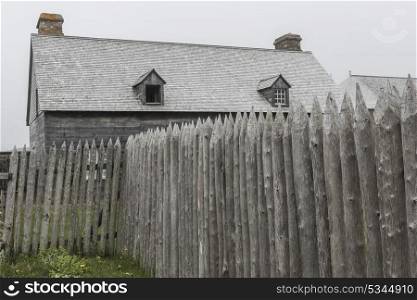 Wooden fence at Fortress of Louisbourg, Louisbourg, Cape Breton Island, Nova Scotia, Canada