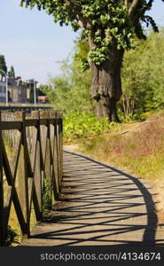 Wooden fence in a park, Le Mans, Sarthe, Pays-de-la-Loire, France