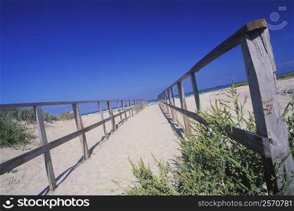 Wooden fence on the beach, Texas, USA