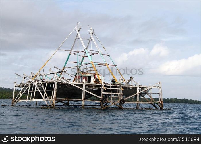 Wooden fishing platform near coast of Sumatra, Indonesia