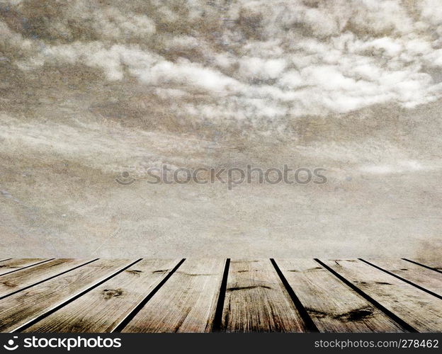 wooden floor and sky background