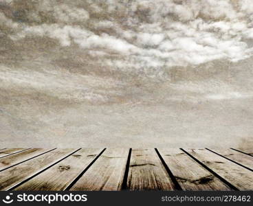 wooden floor and sky background