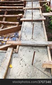 wooden formwork concrete foundation of house