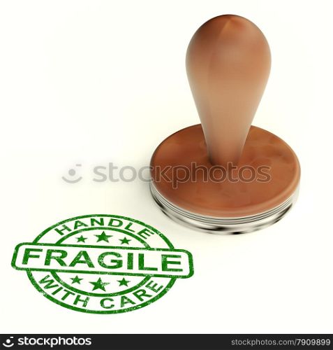 Wooden Fragile Stamp Shows Breakable Products For Delivery. Wooden Fragile Stamp Shows Breakable Products For Deliveries