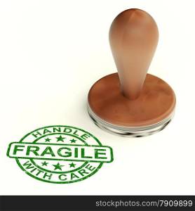 Wooden Fragile Stamp Shows Breakable Products For Delivery. Wooden Fragile Stamp Shows Breakable Products For Deliveries