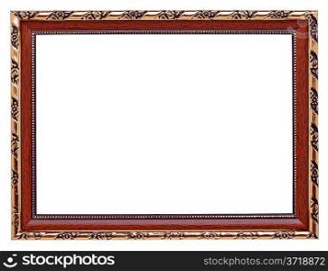 Wooden frame with gold inlay isolated on white background