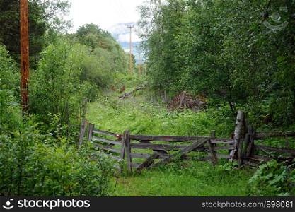 Wooden gate in forest in Norway