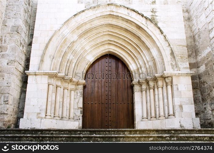 Wooden gate of ancient Cathedral of Valladolid, Castilla y Leon, Spain