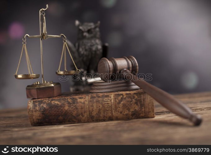 Wooden gavel barrister, justice concept, legal system