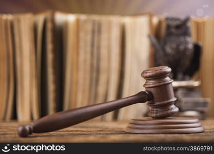 Wooden gavel barrister, justice concept, legal system