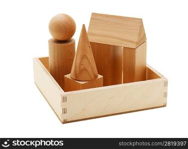 wooden geometric shapes isolated on a white background