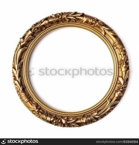 wooden gold frame for painting or picture on white background. for print, website, poster, banner, logo, celebration