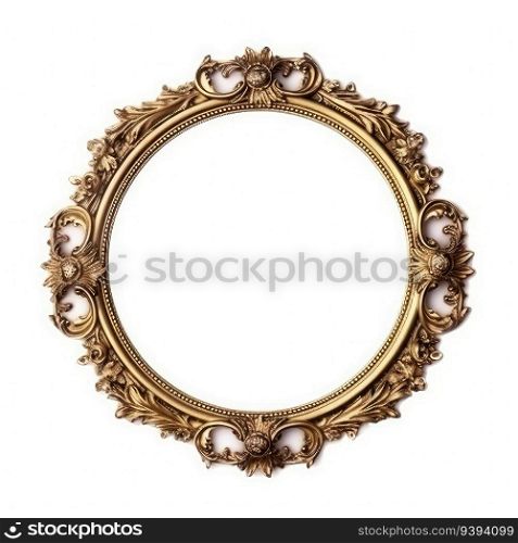 wooden gold frame for painting or picture on white background. for print, website, poster, banner, logo, celebration
