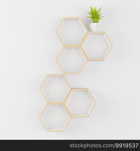 wooden Hexagon shelf copy space for mock up, Japanese ,isolated background