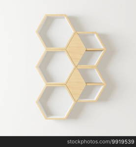 wooden Hexagon shelf copy space for mock up, Japanese Style ,isolated background