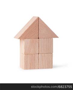 wooden house. Children's toys - wooden cubes on a white background