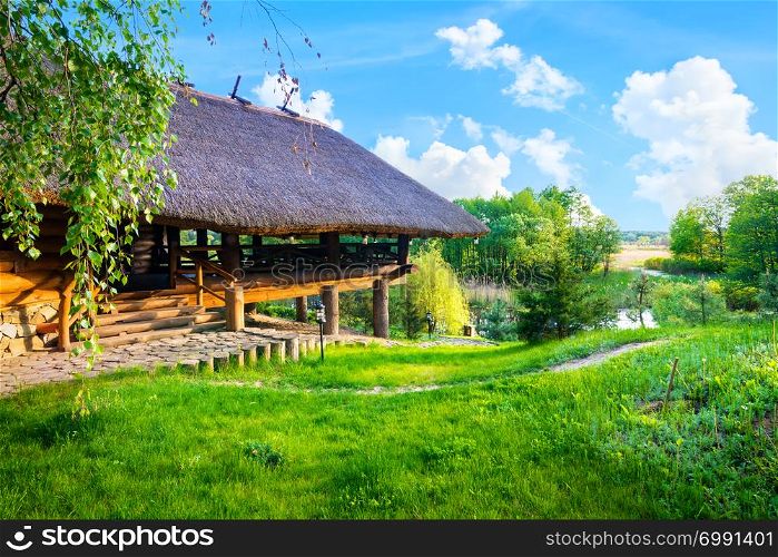 Wooden house in the forest in summer