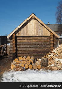 Wooden house in winter village