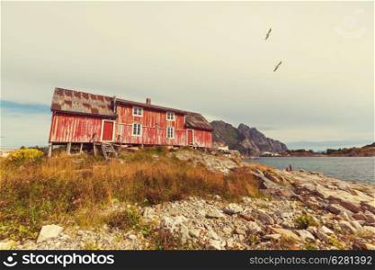 Wooden house on Lofoten island, Norway